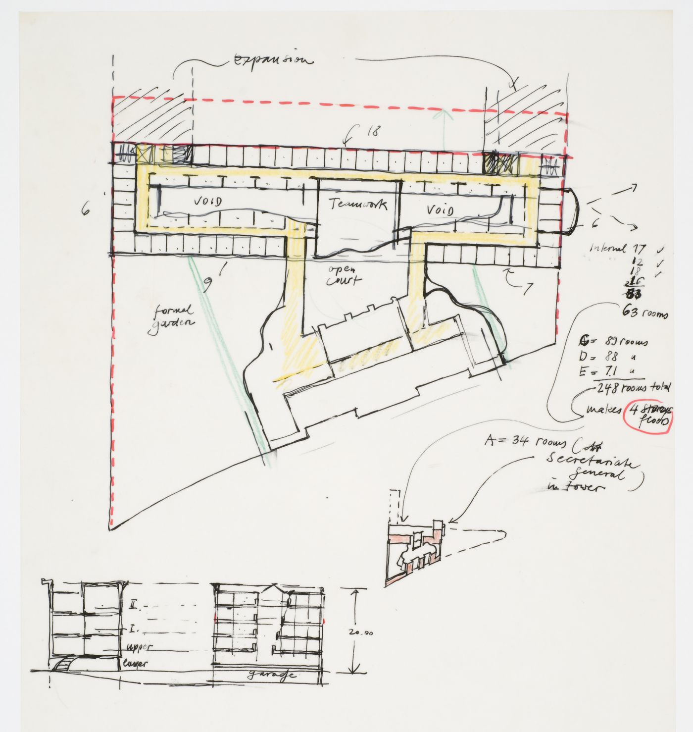 Wissenschaftszentrum, Berlin, Germany: plan, section, axonometric