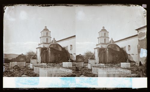 Stereograph of the Sacristy of Mission San Luis Ray, Oceanside, California, United States of America