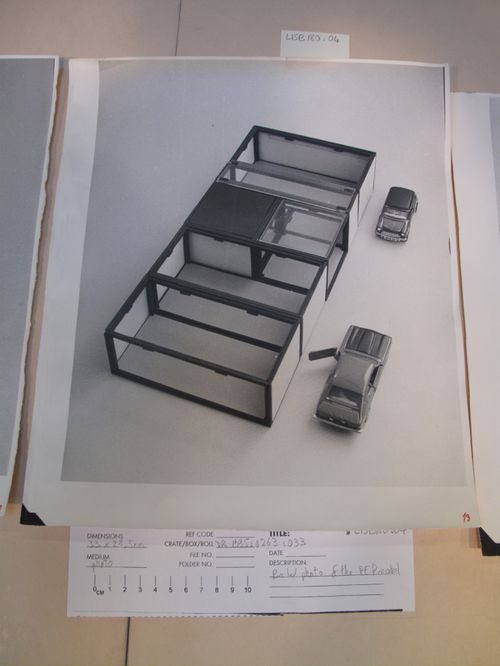 McAppy: view of elements from the model for the Portable Enclosures Programme (attached portable enclosures with two cars)