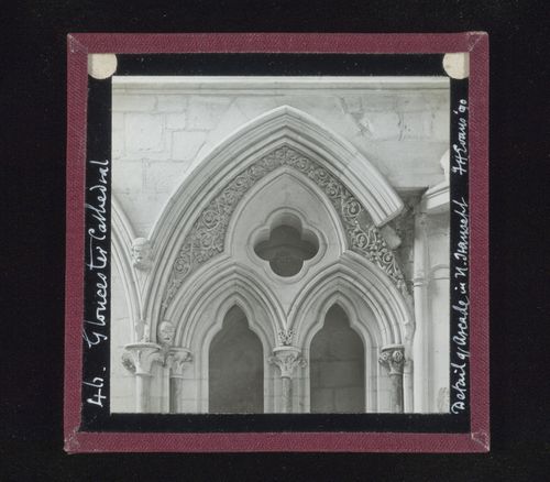 Detail view of arcade in north transept of Gloucester Cathedral, Gloucester, Gloucestershire, England