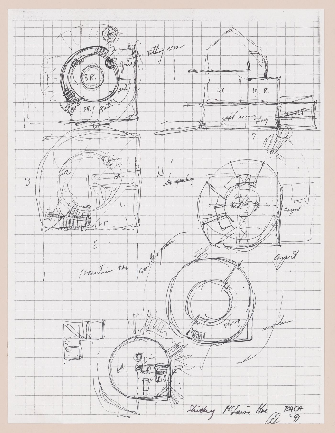 Sketch floor plans and section for Shirley MacLaine House, De Baca County, New Mexico