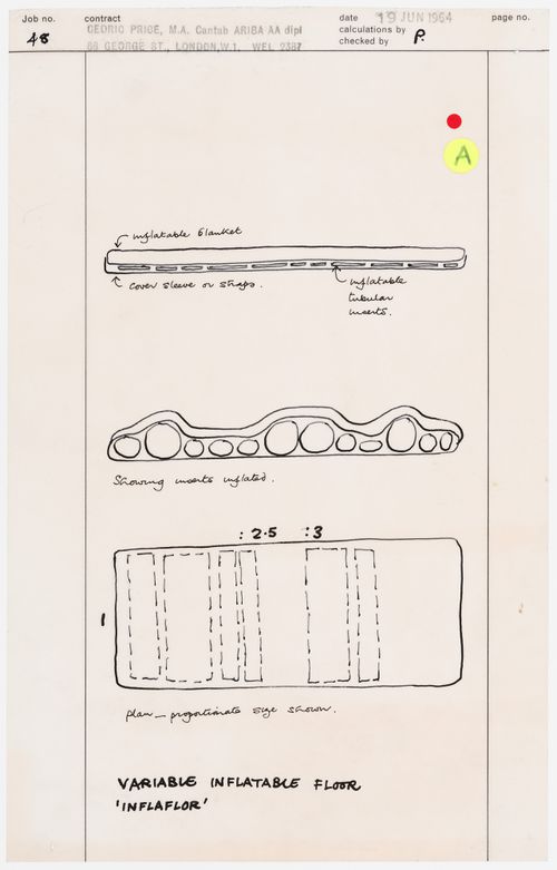 Sections and plan for variable inflatable floor, "Inflaflor"