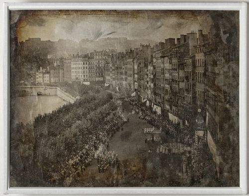 Feast of Corpus Christi procession possibly alongside Saint-Antoine quay and Nemours Bridge, Lyon, France