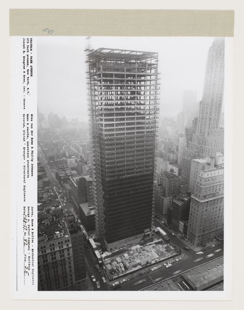 Seagram building under construction, 375 Park avenue, New York, N.Y., south-east view
