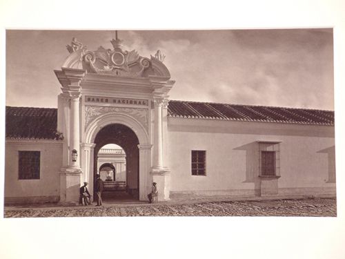 Banco National, exterior view of wall and entrance to courtyard, Guatemala City, Guatemala