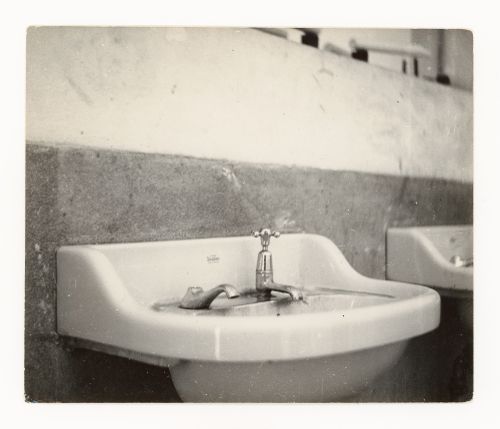 Detailed view of sanitary installation with ceramic sinks, Chandigarh, India