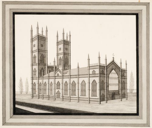 Perspective view of the church of Notre-Dame, Montréal, seen toward the south