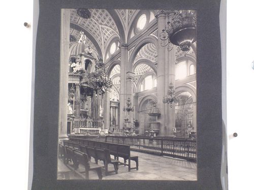 Interior view of the nave of the Catedral de Puebla showing the high altar on the left and the crujía on the right, Mexico