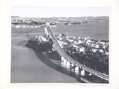 Aerial view of the Auckland Harbour Bridge, over the Waitematā Harbour, Auckland, New Zealand