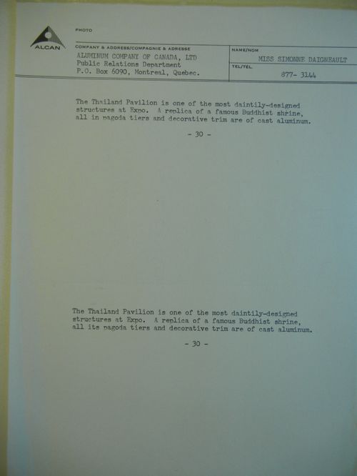 Description of the Thailand Pavilion, Expo 67, Montréal, Québec