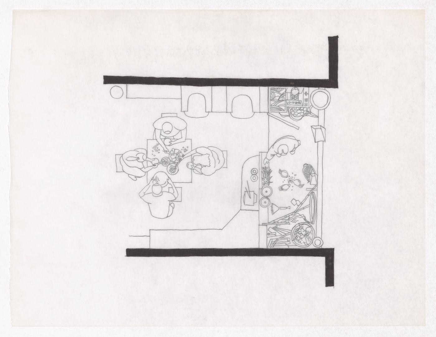 Illustration showing the traditional living patterns for the Sichuan housing project for "Housing a Billion: Urban Upgrading: Design Ideals for Rural China" publication