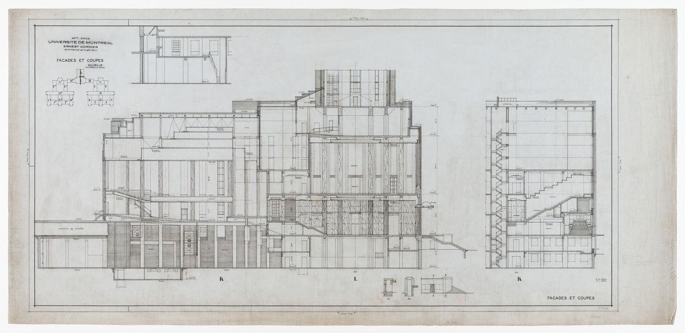 Façades et coupes pour les pavillons K et L, Pavillon principal et campus, Université de Montréal