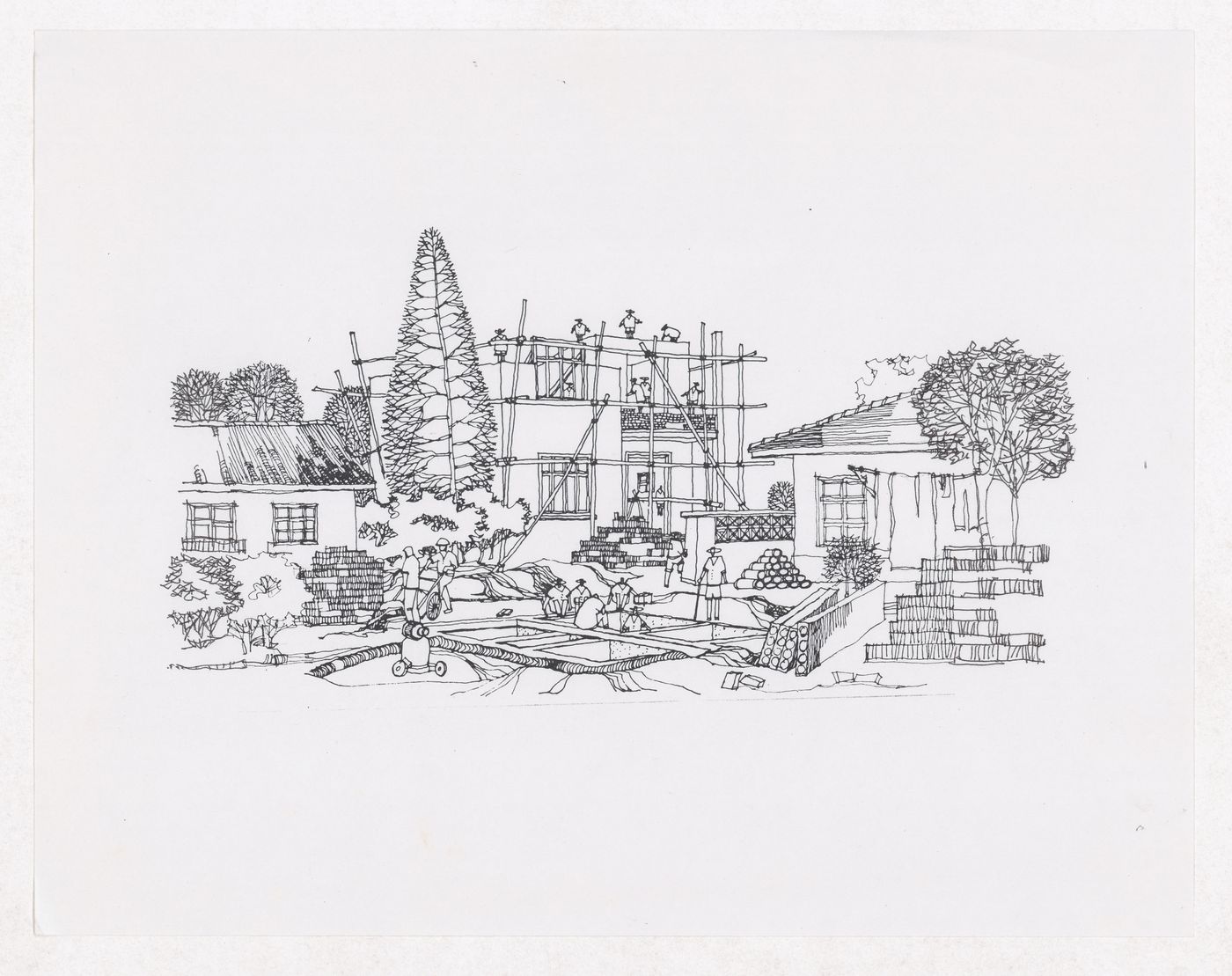 Illustration showing houses construction for Sichuan housing project for "Housing a Billion: Village Upgrading: Jianlu, China" publication