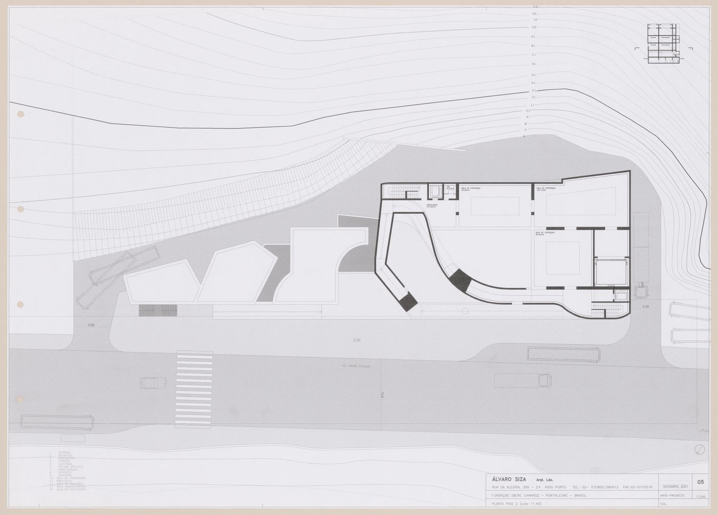 Third floor plan for C. Cultural e Audit. para a Fundação Iberê  Camargo [Iberê  Camargo Foundation Museum], Porto Alegre, Brazil