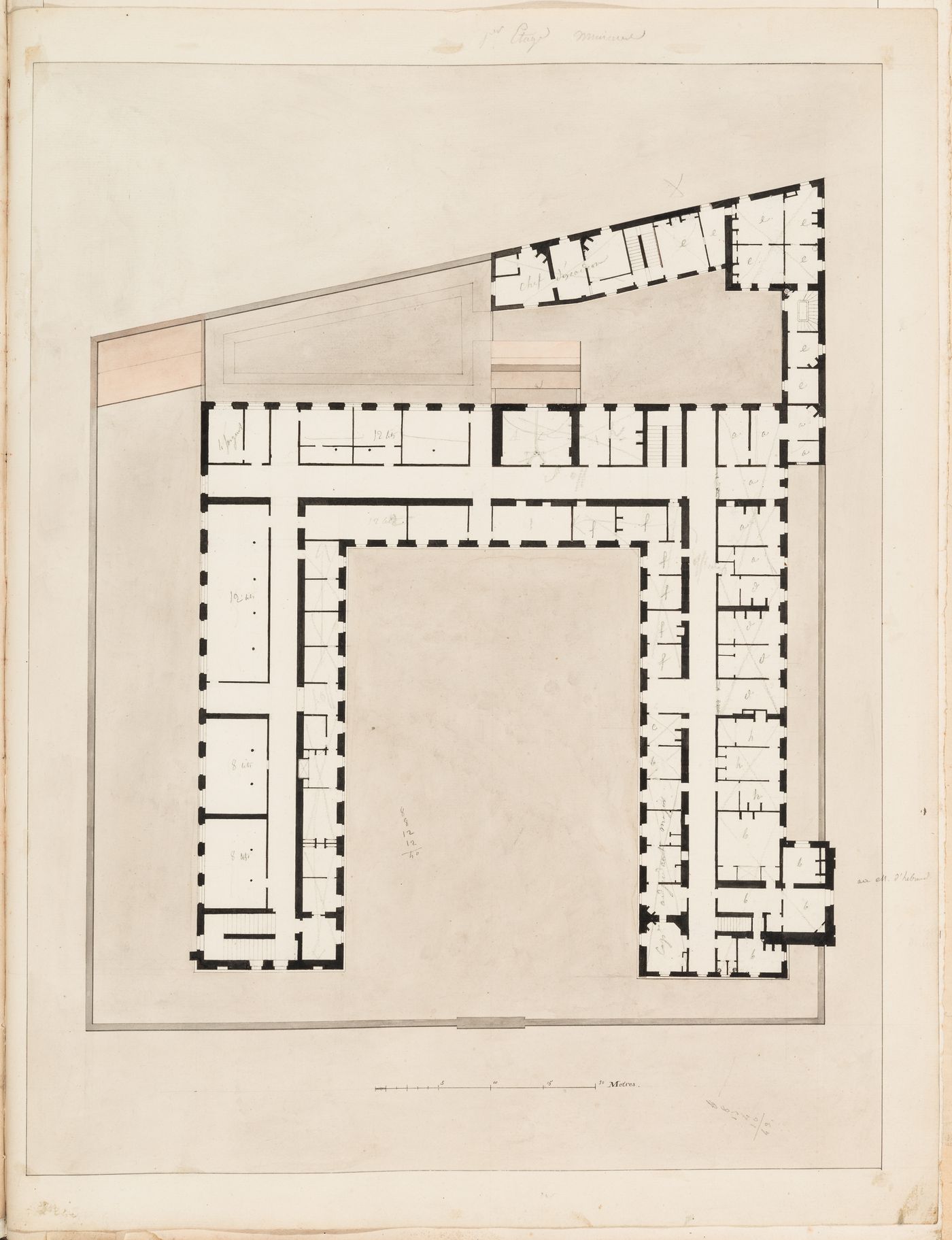 Project for alterations to the Caserne des Minimes, rue des Minimes: First floor plan