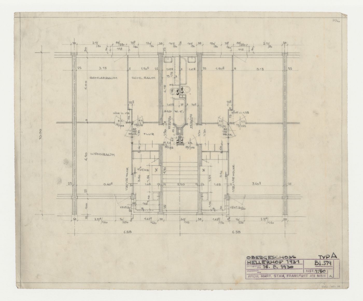 First floor plan for type A housing units, Hellerhof Housing Estate, Frankfurt am Main, Germany