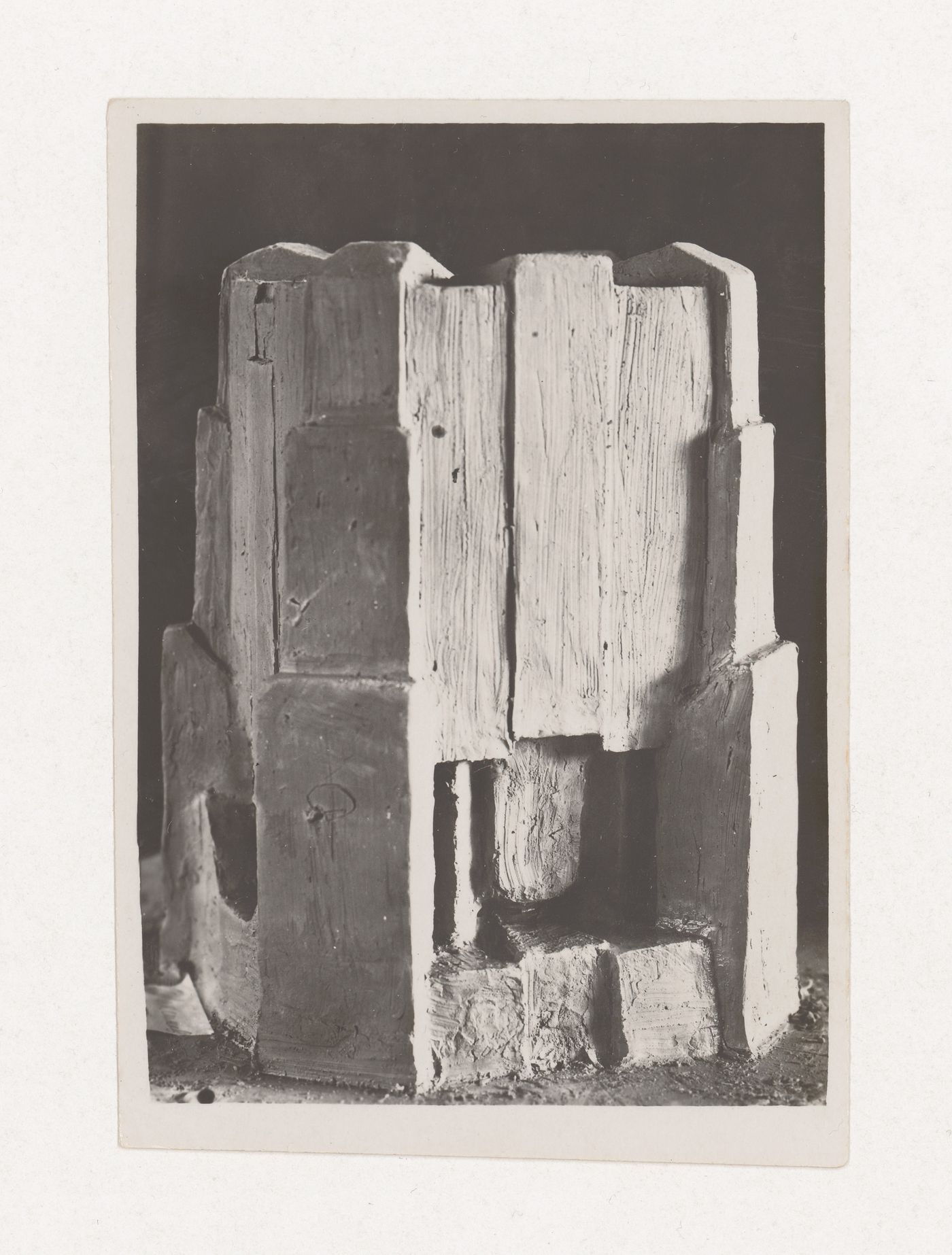 Photograph of a student model on the topic "Finding the Form of Blunt Massive Volume (Parallelepiped, Cylinder, Complex Configuration)" for the "Space" course at the Vkhutemas (Higher State Artistic Technical Studios), Moscow