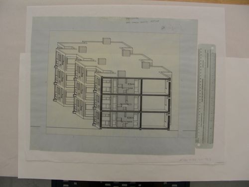 Sectional oblique drawing for Flats at Ham Common, London, England