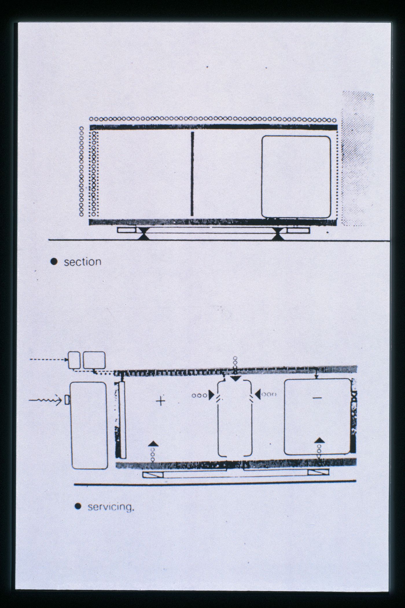 Slide of a drawing for Unidentified project, by Cedric Price