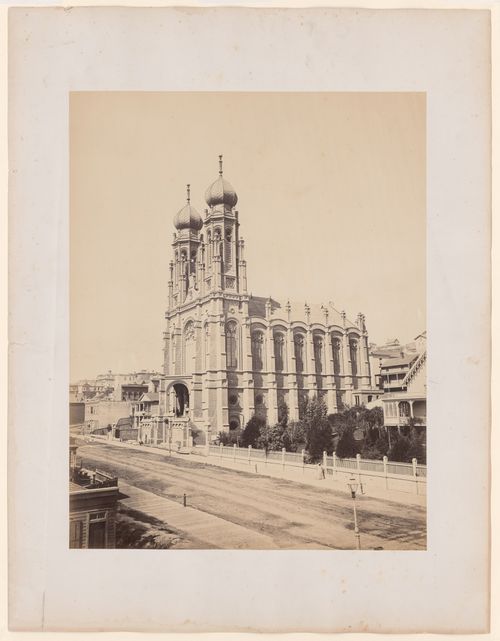 View of Temple Emanu-El and other buildings showing Sutter Street, San Francisco, California