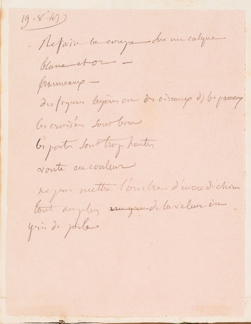 List indicating the colour scheme for the "foyer" for an opera house for the Académie royale de musique