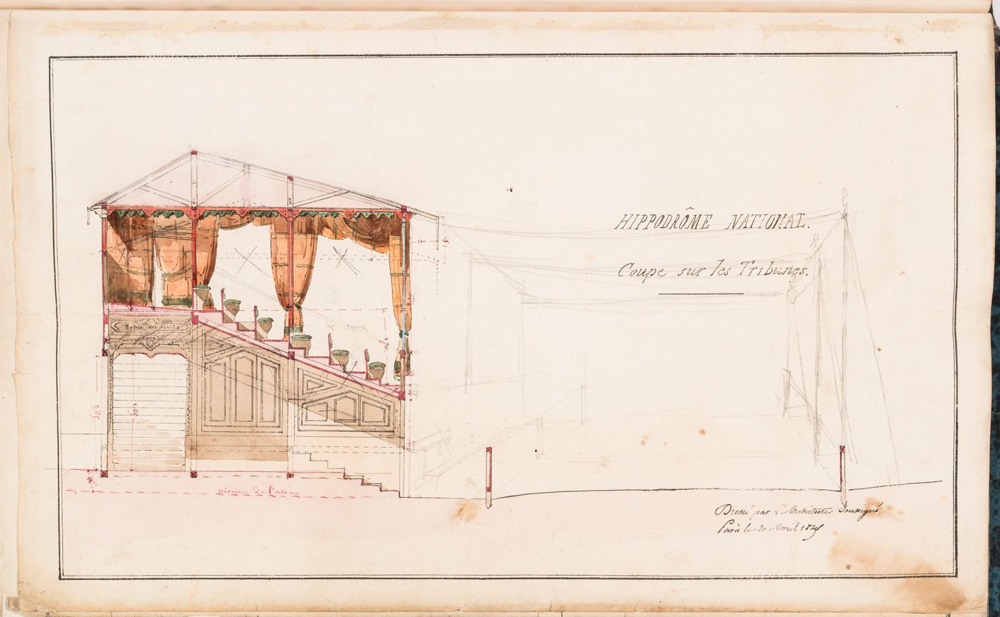 Hippodrome national, Paris: Sectional elevation for the grandstand