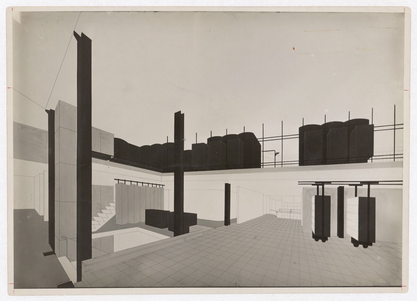 View of drawing of Maison de Verre, Paris, France