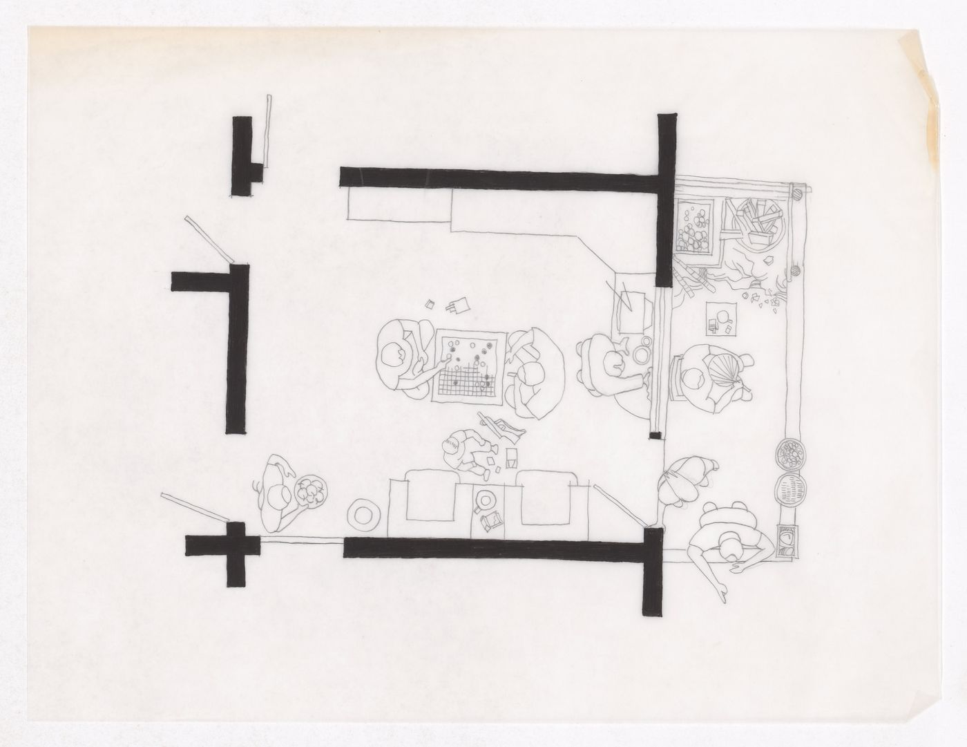 Illustration showing the traditional living patterns for the Sichuan housing project for "Housing a Billion: Urban Upgrading: Design Ideals for Rural China" publication