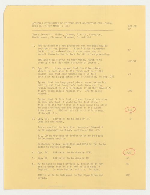 Minutes of Editors meeting for Oppositions Journal with annotations