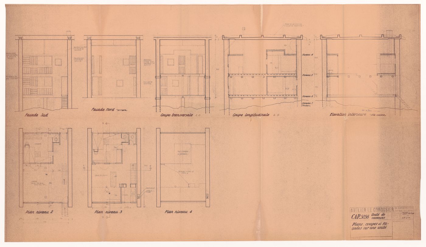 'Unite de vacances - Plans, coupes et facades sur une unite'