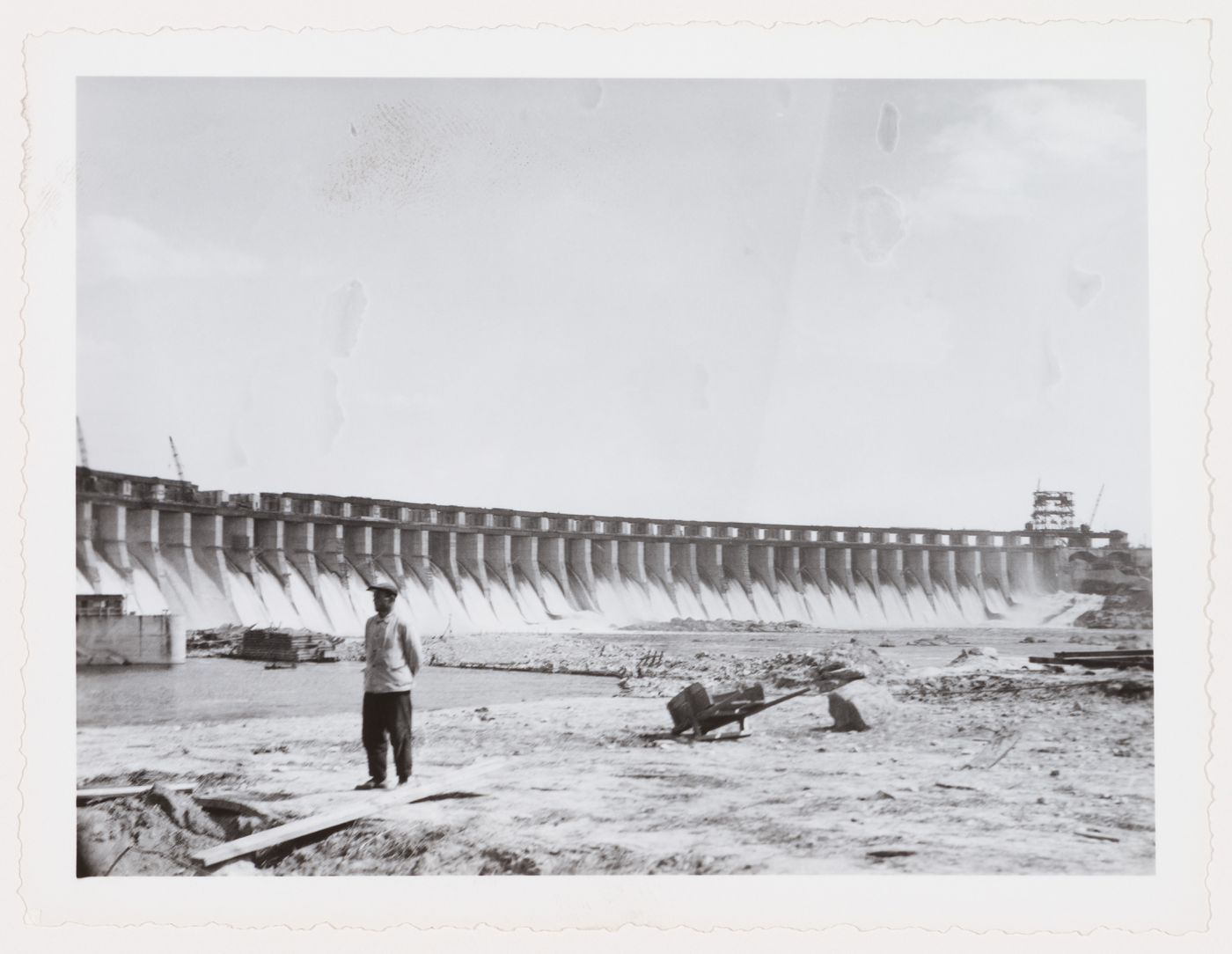 View of Dnieper Hydroelectric Power Station dam, Zaporozhe, Soviet Union (now in Ukraine)