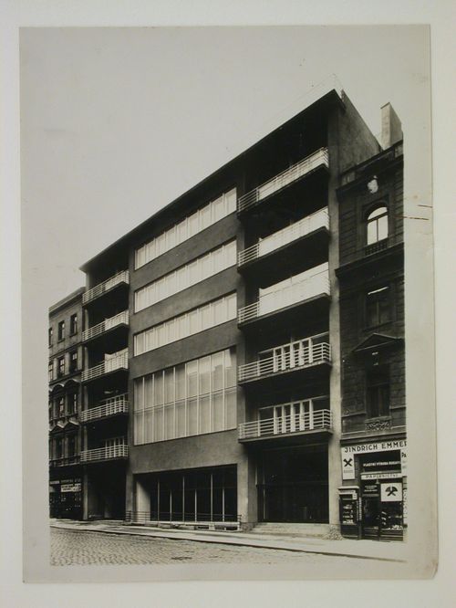 View of the Y.M.C.A. façade, house for young girls of Prague, Czechoslovakia (now Czech Republic)