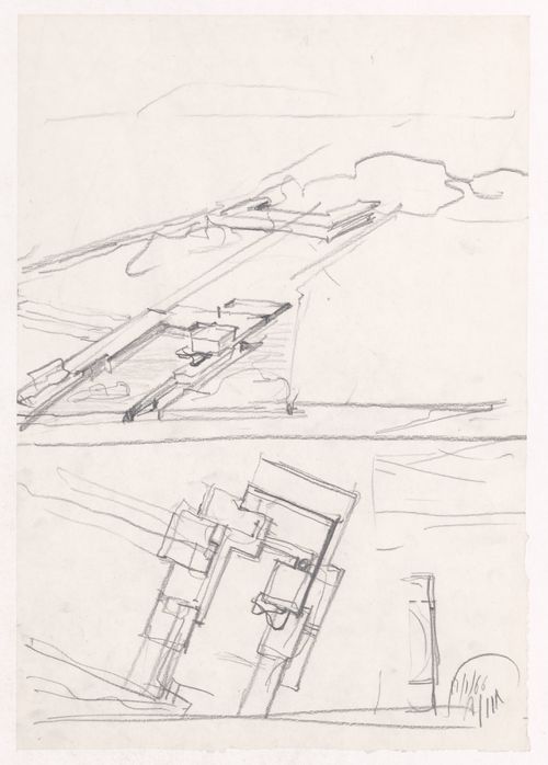 Sketch plan and perspective for Habitação A. Felgueiras, Porto, Portugal