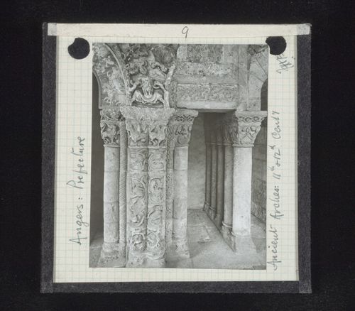 Detail view of ancient arches in prefecture, Angers, France