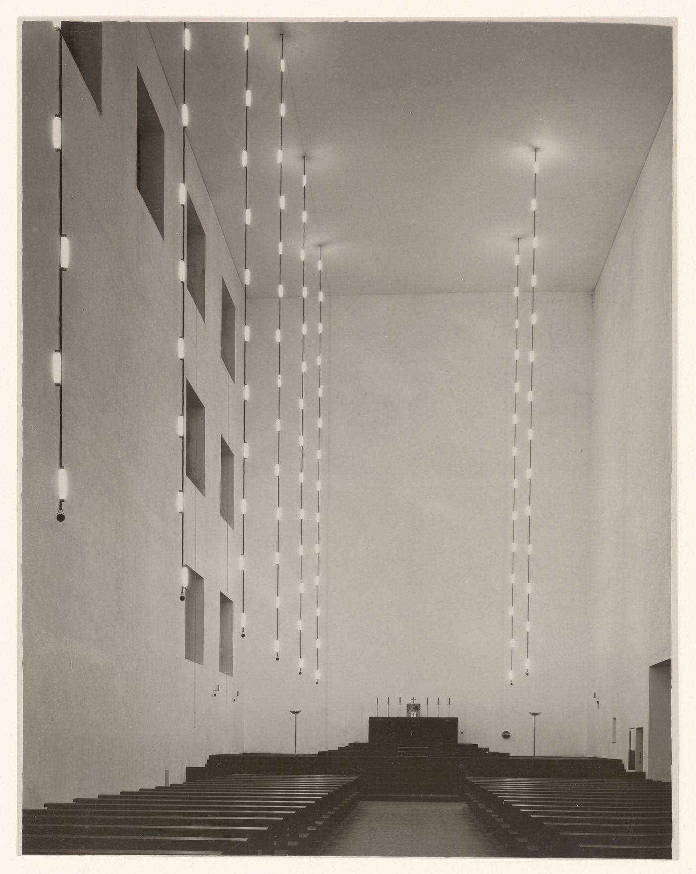 Interior of Church of Corpus Christi, looking down nave toward altar, Aachen, Germany