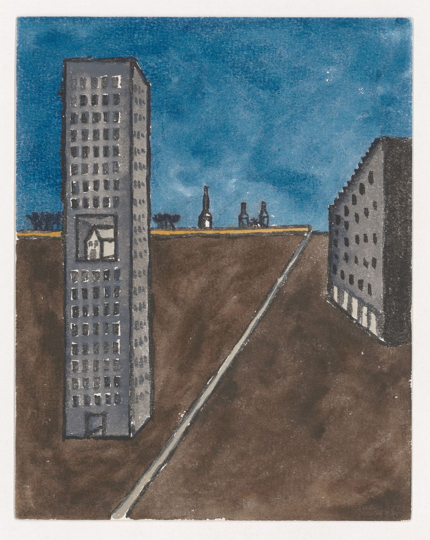 Painting for Berlin Night depicting Remaining Tower, House and Offices, Jewish Museum, and Jurist Stadia