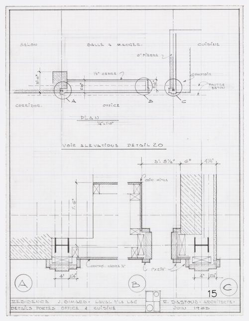Plan et détails de portes pour Résidence Jean Simard, Laval-sur-le-Lac, Québec