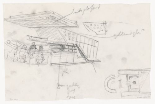 Sketch plan and sketch perspective for a food kiosk for the Congress Hall Complex, The Hague, Netherlands