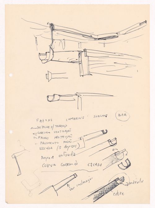 Sketch details with annotations for Casa de chá, Restaurante da Boa Nova, Leça da Palmeira, Portugal