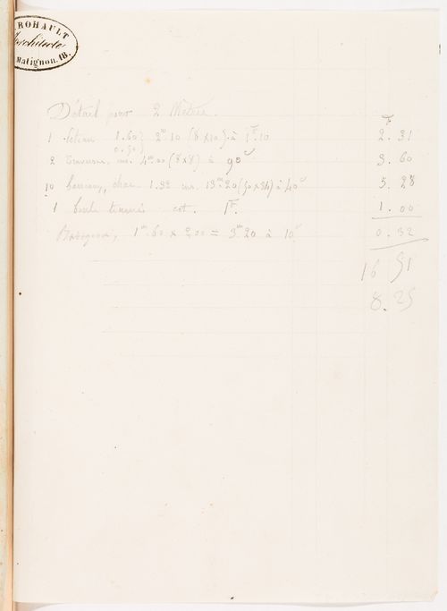 Hippodrome national, Paris [?]: Cost estimate