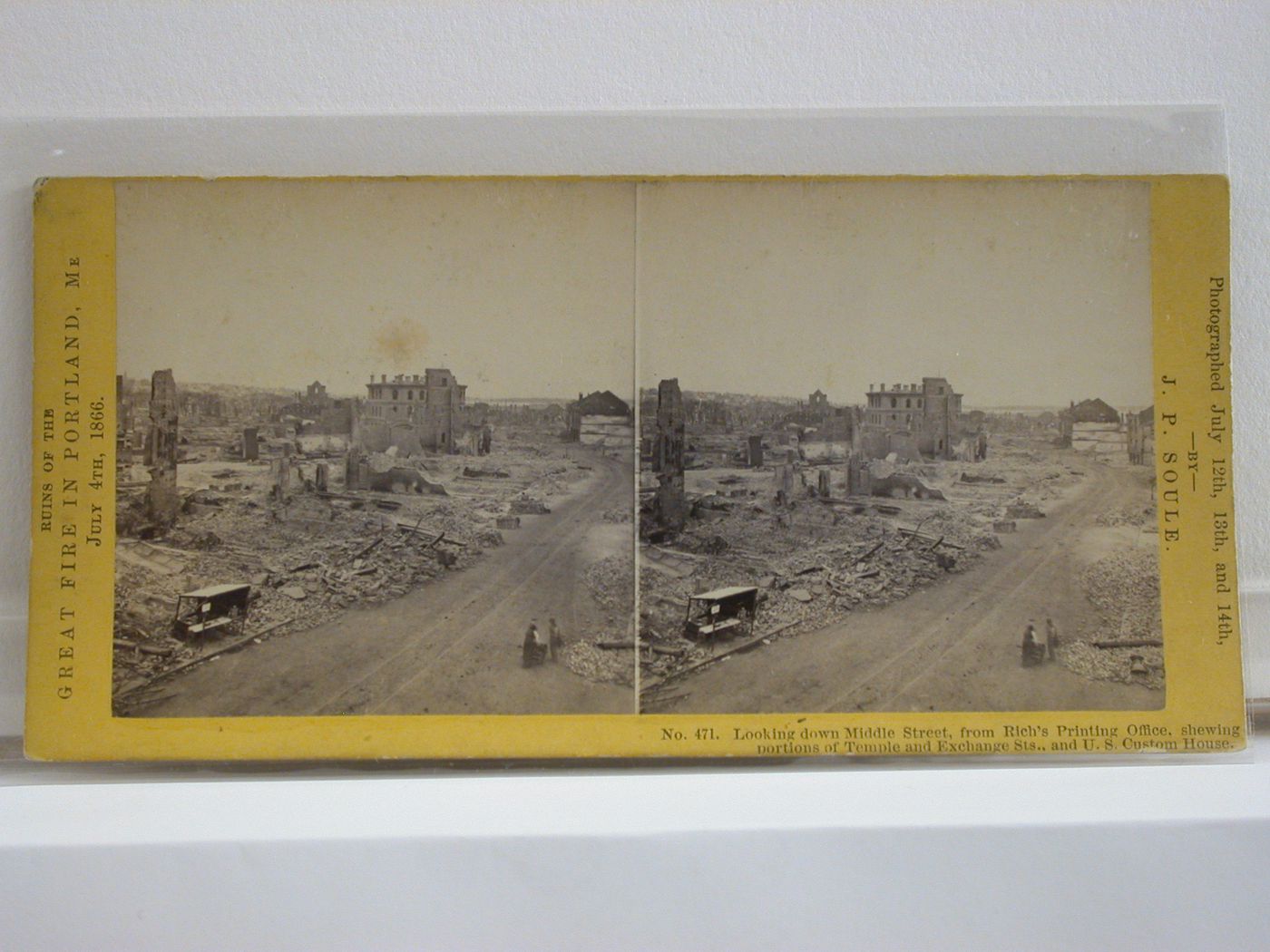 Looking down Middle Street from Free Street after the Great Fire in Portland, Maine on July 4, 1866