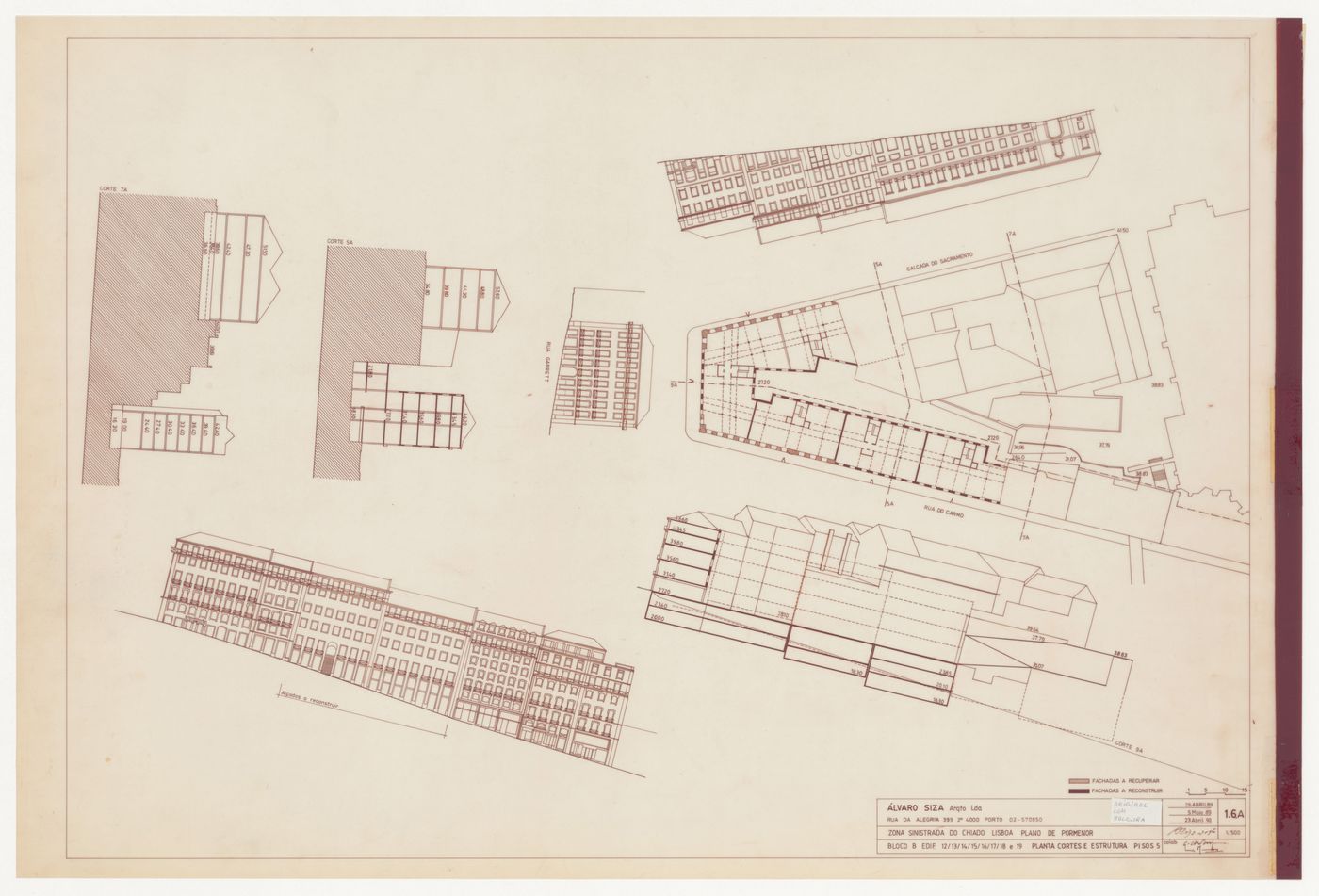 Elevations and plan for Reconstrução do Chiado [Reconstruction of the Chiado area], Lisbon