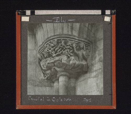 View of capital in the Octagon of Ely Cathedral, Ely, Cambridgeshire, England