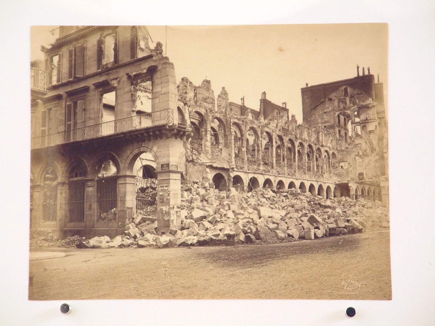 View of the Ministère des Finances after the Paris Commune uprising of 1871, corner of rue de Luxembourg and rue de Rivoli, Paris, France