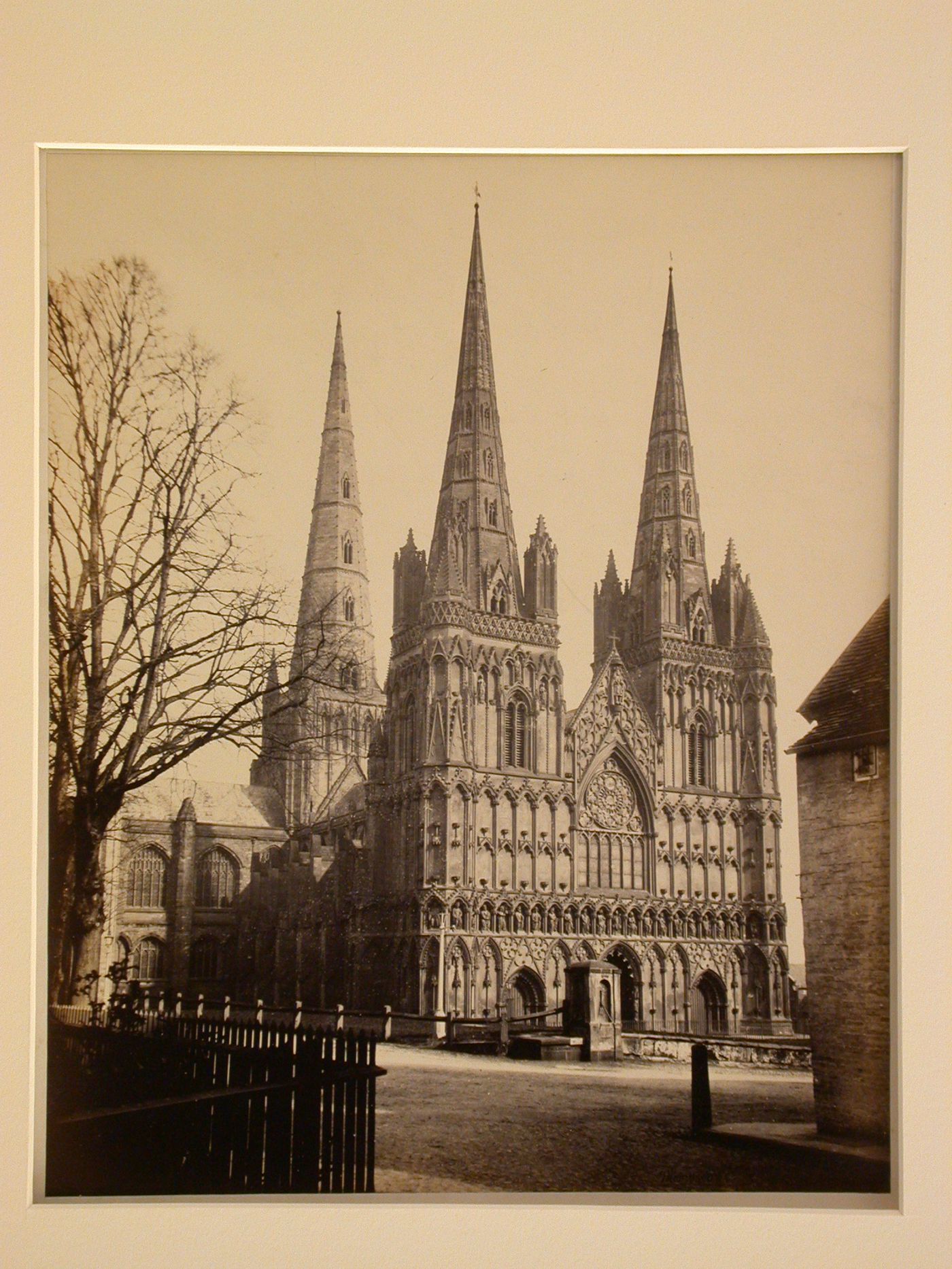 View of façade and towers, Lichfield Cathedral, Lichfield, England