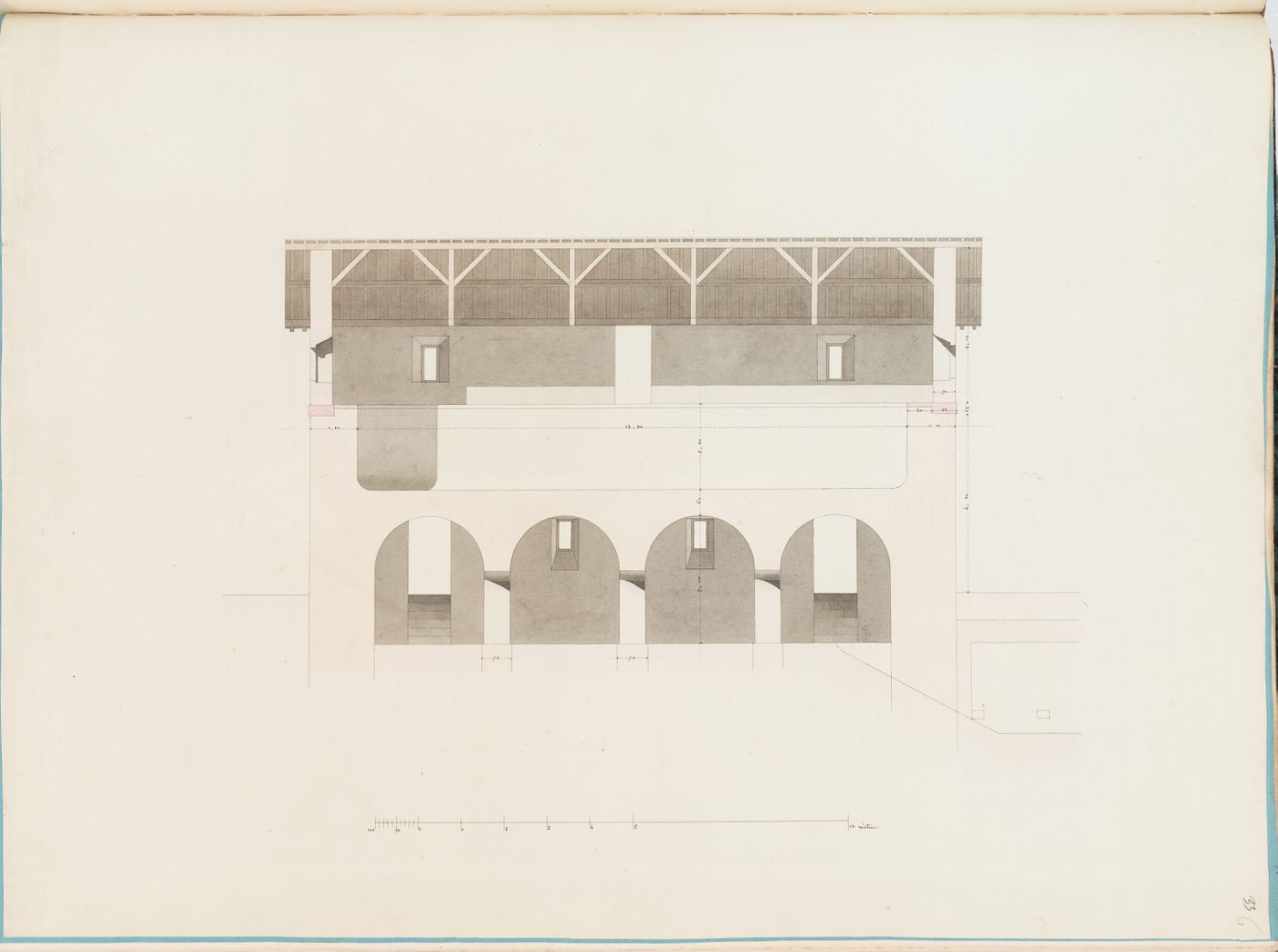 Longitudinal section, probably for a reservoir, Parc de Clichy