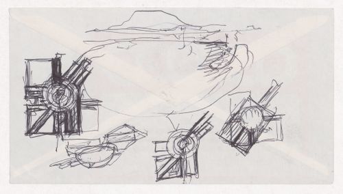 Sketch plans and axonometric view for Görlitzer Bad swimming pool, Berlin, Germany; verso: Sketch axonometric views and plan for Görlitzer Bad swimming pool, Berlin, Germany