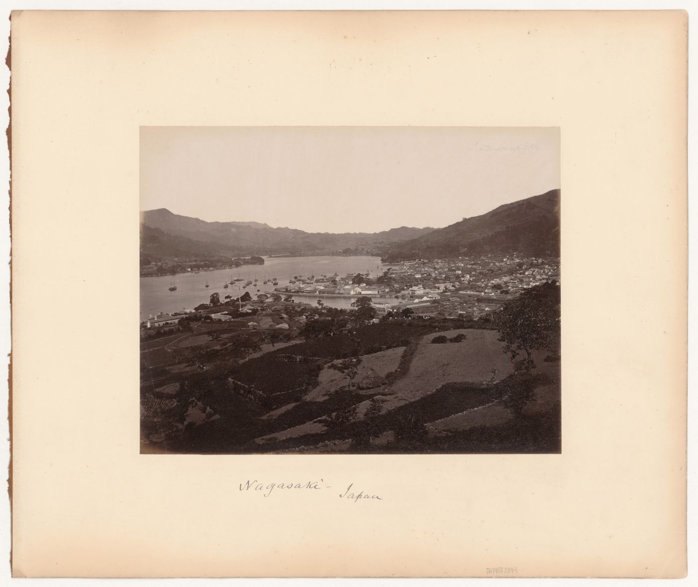 Panoramic view of Nagasaki showing the artificial island of Deshima and the harbour, Japan