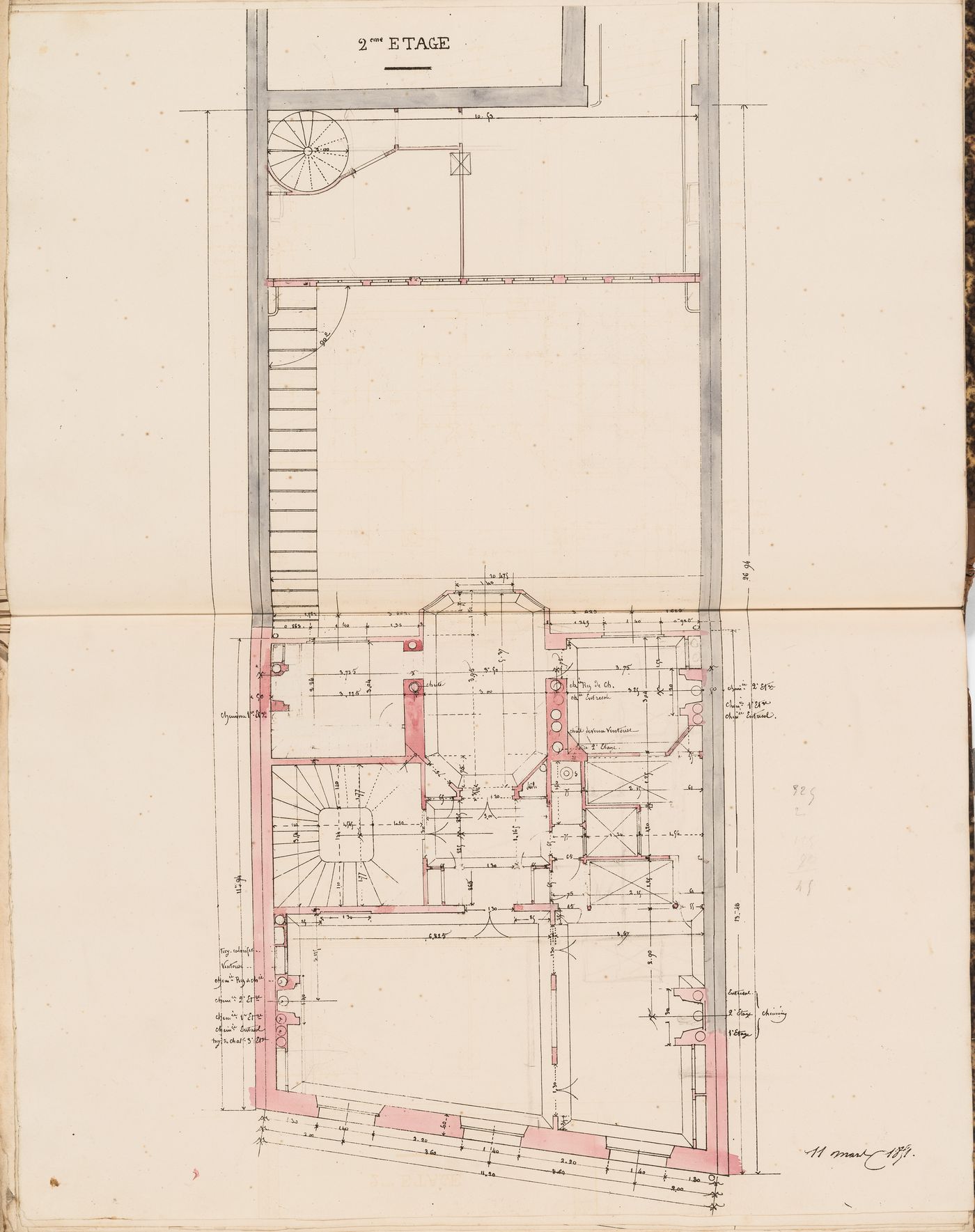 Second floor plan for the Administration générale des omnibus Office Building, Paris