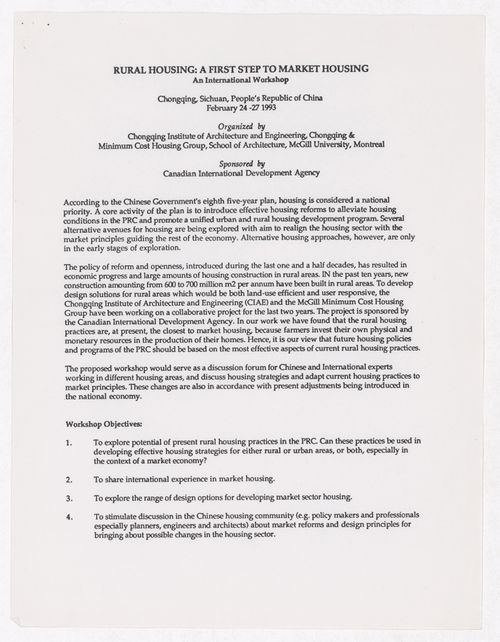 Description of workshop "Rural Housing: A First Step to Market Housing"